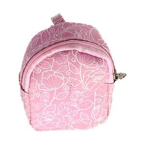 Backpack Charm Mini Pink White Floral Vinyl Zipper Ring Small Bag Coin Purse